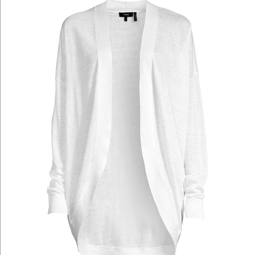Theory Long White Waterfall Drape Cardigan